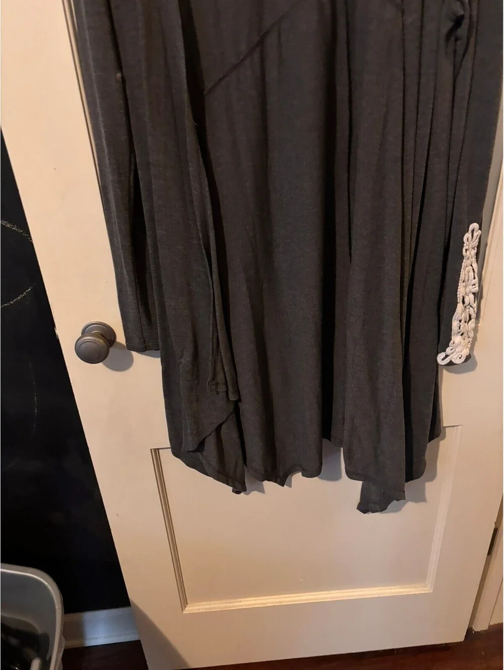 PinkBlush Dark Gray Open Front Cardigan with White Lace Detail